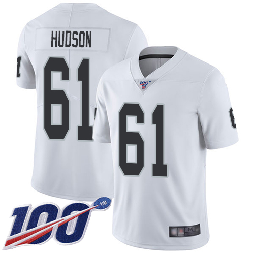 Men Oakland Raiders Limited White Rodney Hudson Road Jersey NFL Football #61 100th Season Vapor Jersey